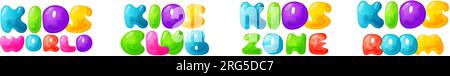 Kinderzonenvektor-Cartoon-Banner. Farbenfrohe Buchstaben zur Dekoration des Kinderspielzimmers. Schild für Spielzimmer für Kinder. Kinderbereich und Partyraum Stock Vektor