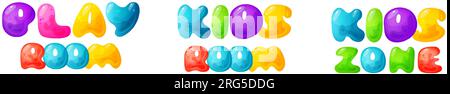 Kinderzonenvektor-Cartoon-Banner. Farbenfrohe Buchstaben zur Dekoration des Kinderspielzimmers. Schild für Spielzimmer für Kinder. Kinderbereich und Partyraum Stock Vektor