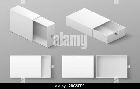 Realistisches Slide-Box-Modell-Set mit Band zum Herausziehen Stock Vektor