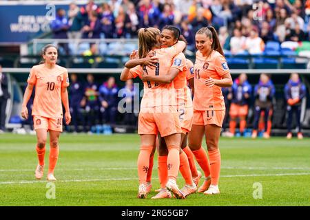 Sydney, Australien, August 6. 2023: Spieler der Niederlande feiern ein Tor während des Fußballspiels der FIFA Womens World Cup 16 zwischen den Niederlanden und Südafrika im Sydney Football Stadium in Sydney, Australien. (Daniela Porcelli/SPP) Stockfoto