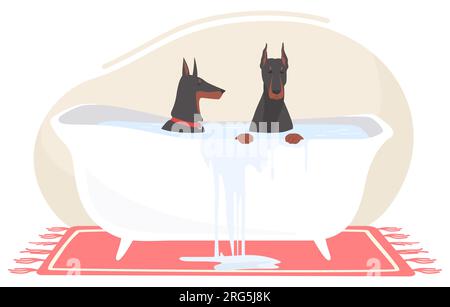 Zwei süße Hunde, die Bad nehmen, Cartoon-Vektorgrafik Stock Vektor