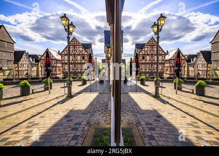 Schöne Fachwerkhäuser in Deutschland. Historisches Stadtzentrum. Wertvolle Arzitektonik beherbergt Wetzlar Stockfoto