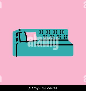 Schwarzes Liniensymbol für das Kindersofa in der Ecke. Piktogramm für Webseite, mobile App, Werbeaktion. Stock Vektor