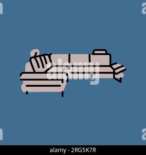 Schwarzes Liniensymbol für das umklappbare Ecksofa. Piktogramm für Webseite, mobile App, Werbeaktion. Stock Vektor