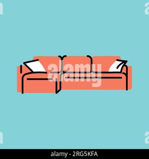 Schwarzes Liniensymbol für das umklappbare Ecksofa. Piktogramm für Webseite, mobile App, Werbeaktion. Stock Vektor