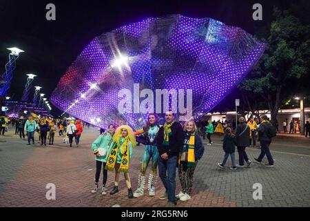 Sydney, Australien. 07. Aug. 2023. Sydney, Australien, August 7. 2023: Australische Fans während des FIFA Womens World Cup 2023 Runde 16 Fußballspiels zwischen Australien und Dänemark im Stadium Australia in Sydney, Australien. (Daniela Porcelli/SPP) Kredit: SPP Sport Press Photo. Alamy Live News Stockfoto