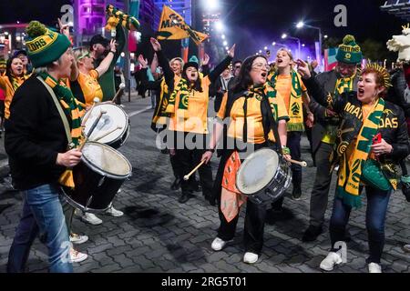 Sydney, Australien. 07. Aug. 2023. Sydney, Australien, August 7. 2023: Australische Fans während des FIFA Womens World Cup 2023 Runde 16 Fußballspiels zwischen Australien und Dänemark im Stadium Australia in Sydney, Australien. (Daniela Porcelli/SPP) Kredit: SPP Sport Press Photo. Alamy Live News Stockfoto