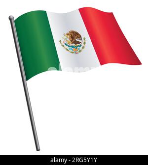 Exakt korrekte mexikanische Flagge von mexiko, die auf Flaggenpolvektor, isoliert auf weißem Hintergrund, winkt Stock Vektor
