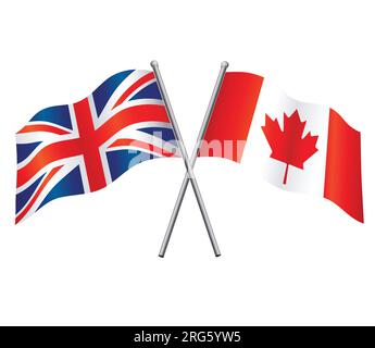 Großbritannien großbritannien vereinigtes Königreich und kanada kanadische Flaggen in Beziehungsallianz oder gegen gekreuzten Vektor isoliert auf weißem Hintergrund Stock Vektor