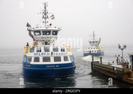 Halifax Fährservice, der am Halifax Ferry Terminal in der Innenstadt von Halifax Nova Scotia Kanada ankommt Stockfoto