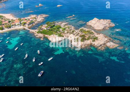 FRANKREICH. CORSE DU SUD (2A) GOLF VON AJACCIO, LUFTAUFNAHME DER ISOLELLA-HALBINSEL Stockfoto