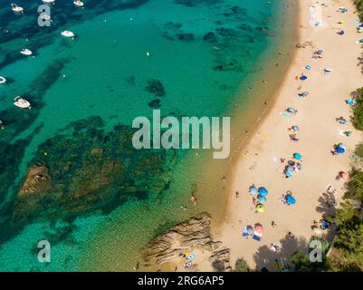 FRANKREICH. CORSE DU SUD (2A) GOLF VON AJACCIO, LUFTAUFNAHME DER ISOLELLA-HALBINSEL Stockfoto