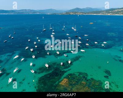 FRANKREICH. CORSE DU SUD (2A) GOLF VON AJACCIO, LUFTAUFNAHME DER ISOLELLA-HALBINSEL Stockfoto