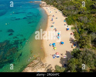 FRANKREICH. CORSE DU SUD (2A) GOLF VON AJACCIO, LUFTAUFNAHME DER ISOLELLA-HALBINSEL Stockfoto