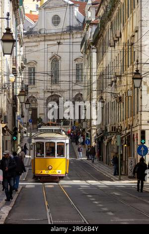 Lissabon, Straßenbahnlinie 28, Portugal, Europa, Verkehrssymbol in lissabon Stockfoto