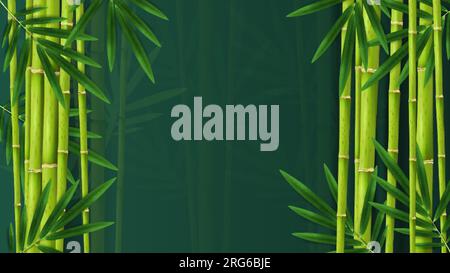 Äste tropische Dschungel-Bambuszusammensetzung mit dunklem Regenwaldhintergrund umgeben von Bildern exotischer Pflanzen hinterlässt Vektorbilder Stock Vektor