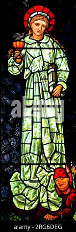 Edward Burne-Jones Buntglasfenster, Fideles, "Faith", Langham Kirche, Norfolk, England, Großbritannien Stockfoto