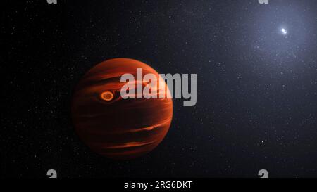 Darstellung des Exoplaneten VHS 1256 b und seiner Sterne. Stockfoto