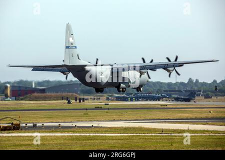 Texas Air National Guard C-130J Hercules während der Übung Air Defender 2023 in Jagel, Deutschland. Stockfoto