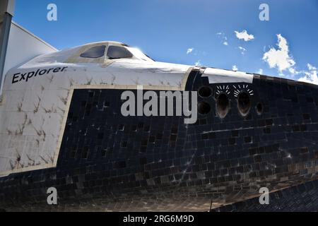 ORLANDO, USA - 25. JULI: Das ursprüngliche Space Shuttle Explorer, das am Kennedy Space Center steht, öffnet am 25. Juli 20 für Besucher, die auch ins Innere eintreten können Stockfoto