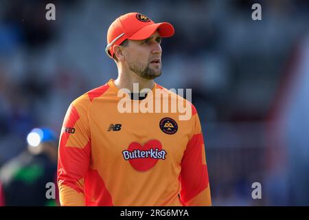 Manchester, Großbritannien. 07. Aug. 2023. Liam Livingstone von Birmingham Phoenix während des Spiels Manchester Originals vs Birmingham Phoenix in Old Trafford, Manchester, Großbritannien, 7. August 2023 (Foto von Conor Molloy/News Images) in Manchester, Großbritannien, am 8./7. August 2023. (Foto: Conor Molloy/News Images/Sipa USA) Guthaben: SIPA USA/Alamy Live News Stockfoto