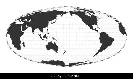 Vector-Weltkarte. Sinusprojektion nach Foucaut. Geografische Karte mit Breiten- und Längengraden. Zentriert auf 180deg Längengrad. Vecto Stock Vektor