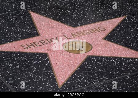 Los Angeles, Usa. 07. Aug. 2023. Ein Kranz befindet sich am Stern von Sherry Lansing, der Frau von William Friedkin, auf dem Hollywood Walk of Fame in Los Angeles. Filmregisseur William Friedkin, der Hollywood in den 1970er Jahren mit seinem Oscar-prämierten ,,The French Connection'' und dem übernatürlichen Horrorfilm ,,The Exorcist'', seinen Stempel aufsetzte, starb heute in Los Angeles mit 87 Jahren. Kredit: SOPA Images Limited/Alamy Live News Stockfoto
