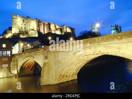 Castle Cathedral und Framwellgate Bridge, Durham City, County Durham, England Stockfoto