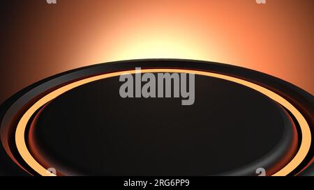 Eine Sci-Fi-futuristische Bühne mit leuchtendem Orange und Schwarz Elegantes und modernes 3D-Rendering-Bild Hintergrund hochauflösendes 3D-Rendering-Bild Stockfoto