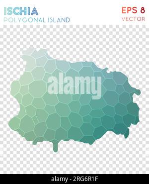 Polygonale Karte von Ischia, Insel im Mosaikstil. Erstklassiges Design mit niedrigem Polyestergehalt und modernem Design. Polygonale Ischia-Karte für Infografiken oder Präsentationen. Stock Vektor