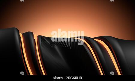 Ein verdrehtes horizontal gekrümmtes Sci-Fi-Objekt mit leuchtendem Orange und Schwarz Elegantes und modernes 3D-Rendering-Bild mit hoher Auflösung 3D-Rendering Stockfoto