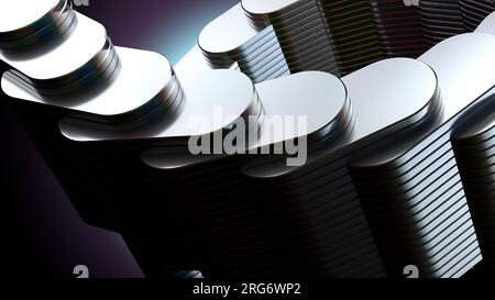 Eleganter und moderner 3D-Rendering-Bildhintergrund eines Regenbogens mit überlappenden Metallplatten in einer Treppenform Auflösung 3D-Rendering-Bild Stockfoto