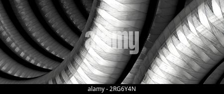 Ein Hintergrund eines eleganten und modernen 3D-Rendering-Bildes mit verflochtenen Metallen auf dem dunkelgrauen Karbonfaser-Kabel Auflösung 3D Rendering im Stockfoto