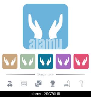 Leere Schutzhände ausgefüllte weiße flache Symbole auf farbigem, abgerundetem quadratischem Hintergrund. 6 Bonussymbole enthalten Stock Vektor