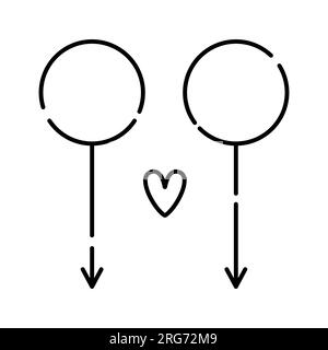 Männerzeichen, männliches Symbol des Mars, schwule Liebe, Vektorsymbol mit schwarzer Linie Stock Vektor