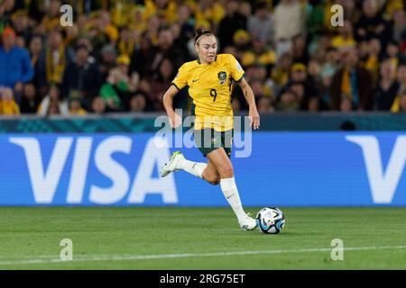 Sydney, Australien. 07. Aug. 2023. Caitlin Foord aus Australien kontrolliert den Ball während der FIFA Women's World Cup 2023 Runde 16 zwischen Australien und Dänemark im Stadium Australia am 7. August 2023 in Sydney, Australien. Gutschrift: IOIO IMAGES/Alamy Live News Stockfoto