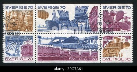 SCHWEDEN - CIRCA 1970: Von Schweden gedruckter Stempel, zeigt Industrie, circa 1970 Stockfoto