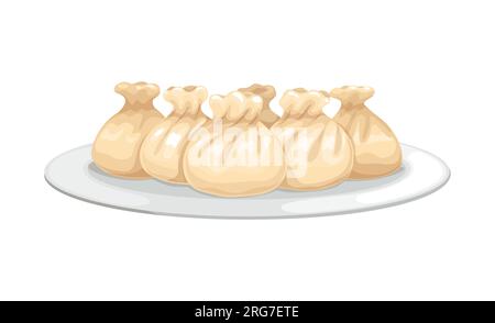 Cartoon Baozi, chinesisches Essen im neuen Mondjahr und Vektorsymbol für Feiertage in China. Chinesische bao-Brötchen oder Teigtaschen auf dem Teller, asiatische traditionelle Speisen des Mondneujahrsfestes Stock Vektor