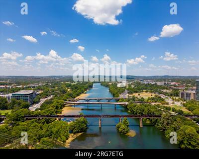 Luftbild des Colorado River in Austin Texas Stockfoto