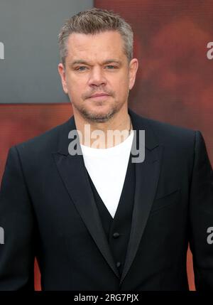 13. Juli 2023 - London, England, Großbritannien - Matt Damon nimmt an der Oppenheimer UK Premiere, Odeon Luxe, Leicester Square Teil Stockfoto