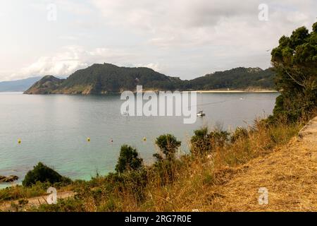 St. Martin oder Südinsel, Cies-Inseln, Atlantikinseln Galicien Maritime Terrestrial National Park, Spanien Blick von der Isla del Faro Stockfoto