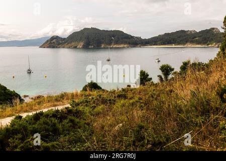 St. Martin oder Südinsel, Cies-Inseln, Atlantikinseln Galicien Maritime Terrestrial National Park, Spanien Blick von der Isla del Faro Stockfoto