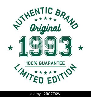 1993 authentische Marke. Modisches Bekleidungsdesign. Grafikdesign für T-Shirt. Vektor und Illustration. Stock Vektor