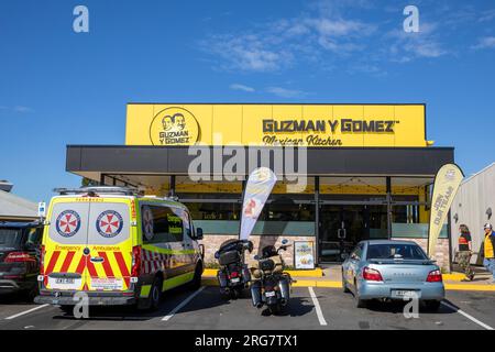 Australian Road Service Centre, Food Stop und Rest Breaks, mexikanische Küche im Guzman Port Macquarie Service Area, NSW, Australien Stockfoto