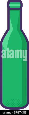 Leere grüne Glasflasche, Glasgegenstand. Haushaltsartikel nicht zur Entsorgung verwendet. Recycling von Industrieprodukten. Einfacher Cartoon-Umriss-Vektor i Stock Vektor
