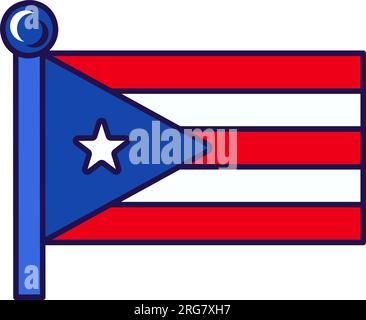 Puerto-Rico-Landesflagge am Flaggenmast für die Registrierung der feierlichen Veranstaltung, Treffen mit ausländischen Gästen. Offizielle Flagge von Puerto Rico am Pol der teilnehmenden Stat Stock Vektor
