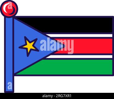 Südsudanesische Landesflagge auf Flaggenmast für die Registrierung der feierlichen Veranstaltung, Treffen mit ausländischen Gästen. Offizielle Flagge Südsudan auf Pol der teilnehmenden Statistik Stock Vektor