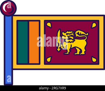 Sri Lanka-Landesflagge auf Flaggenmast für die Registrierung der feierlichen Veranstaltung, Treffen mit ausländischen Gästen. Sri Lanka offizielle Flagge an der Pole der teilnehmenden Staaten. Stock Vektor