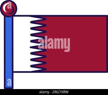 Katar-Landesflagge am Flaggenmast für die Registrierung der feierlichen Veranstaltung, Treffen mit ausländischen Gästen. Offizielle Flagge Katars am Pol der teilnehmenden Staaten. Einfache V Stock Vektor