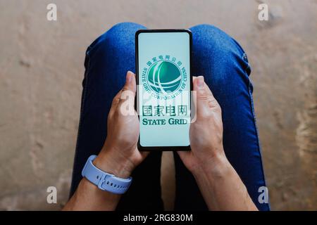 Brasilien. 07. Aug. 2023. In dieser Fotoabbildung wird das State Grid Corporation Logo auf einem Smartphone angezeigt. Kredit: SOPA Images Limited/Alamy Live News Stockfoto